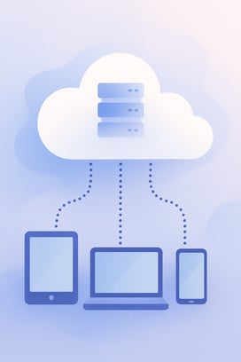 Illustration of cloud connected to devices, representing ecommerce trends in serverless architecture and cloud solutions.